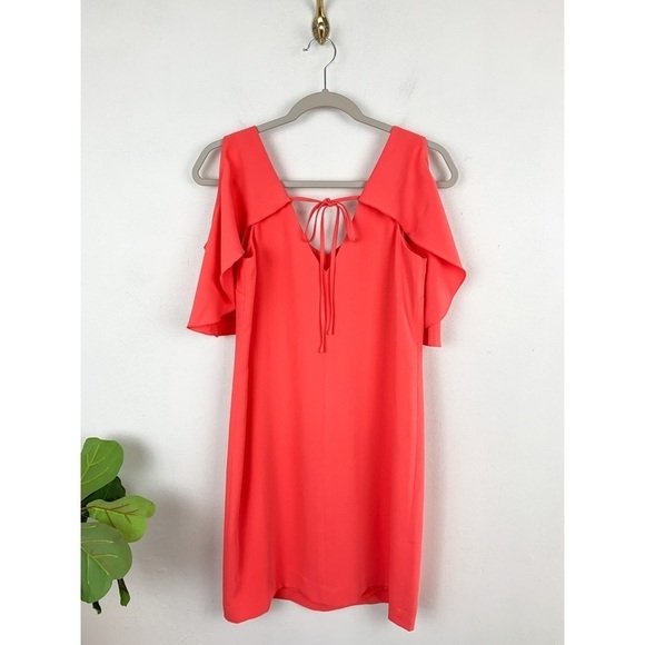Trina Turk Womens Traverse Ruffle Sleeve Dress in Coral Lilly Sz XS - Picture 3 of 8